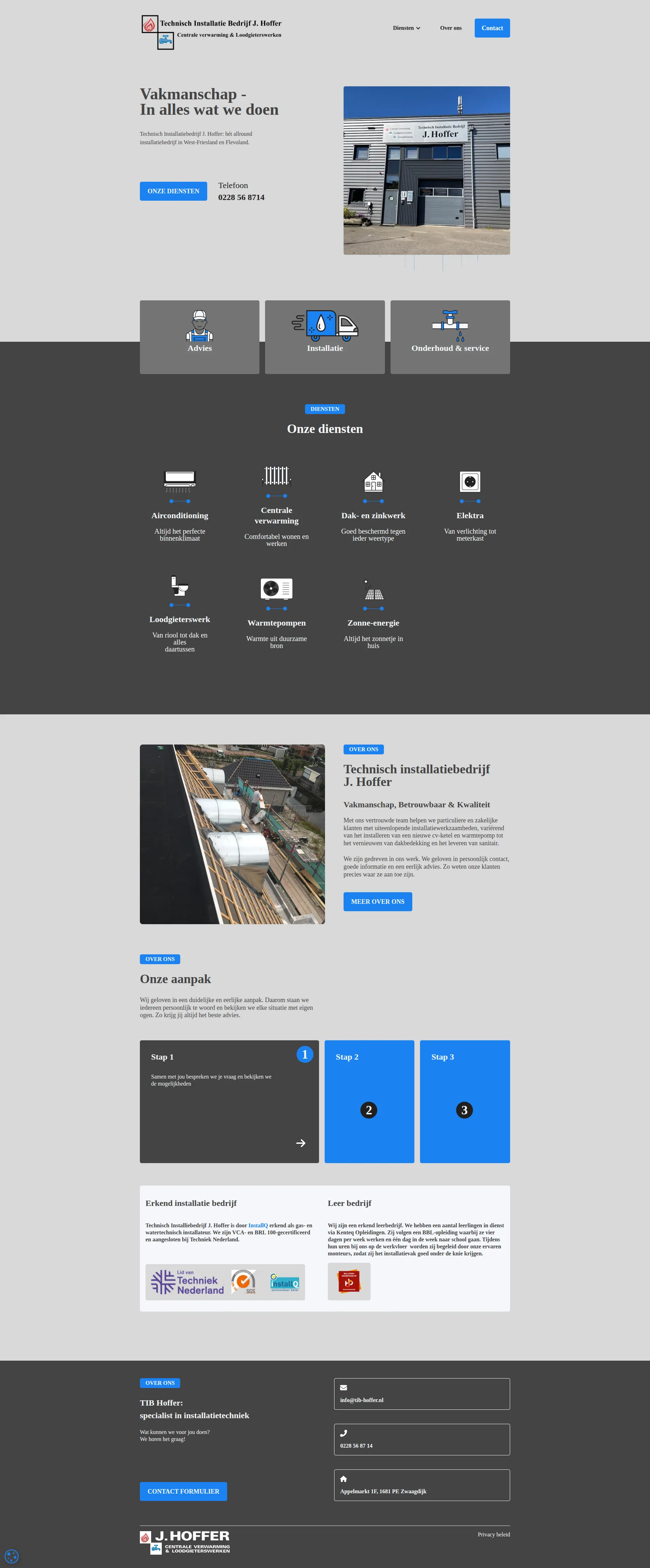 Screenshot van de website van Tib Hoffer